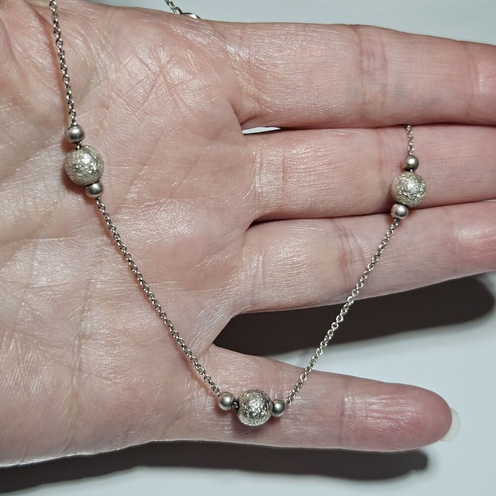 925 Sterling Silver Textured Ball Station Anklet 10.5" Dainty